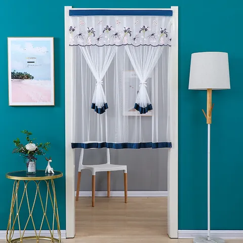 Cortina de Puerta de Poliéster Moderno Minimalista Bordado Floral Media Cortina Cocina Baño Separador Decoración