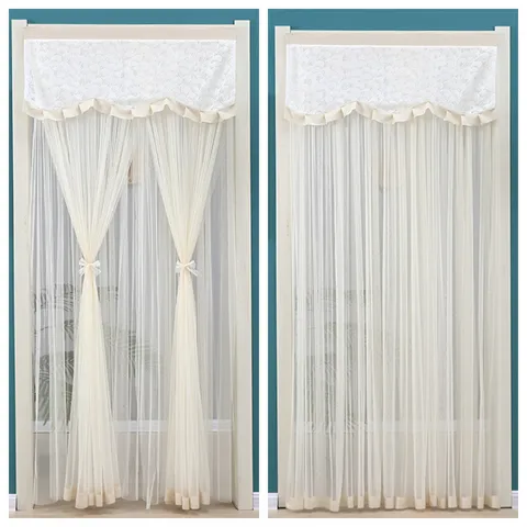 Double Layer French Lace Mesh Door Curtain Anti Mosquito Room Divider Aesthetic Short Curtain Home Decor