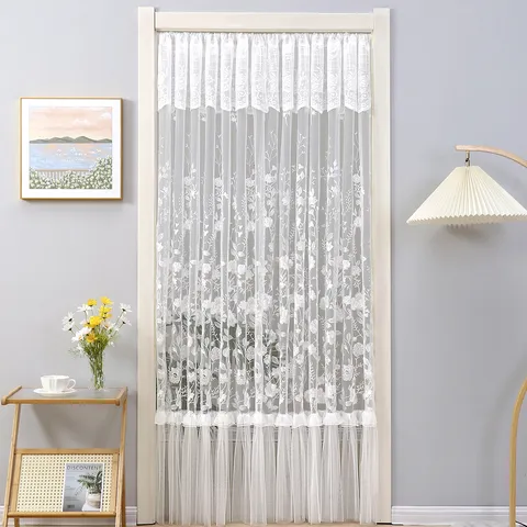 Korean Style Lace Embroidered Door Curtain Princess Bedroom Privacy Yarn Curtain Anti Mosquito Punch Free Mesh Curtain
