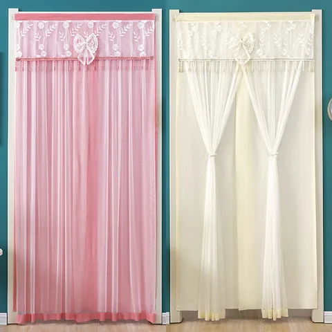 Double Layer Lace Door Curtain Privacy Mesh Partition Curtain With Magic Tape For Bedroom Living Room
