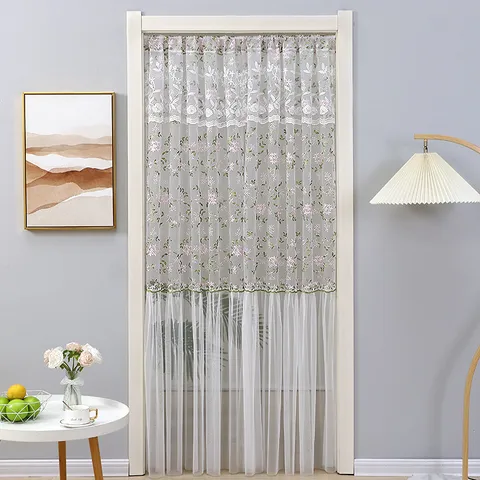 Floral Embroidered Door Curtain Sheer Lace Room Divider Anti-Mosquito Window Drape For Living Room Bedroom Home Decor