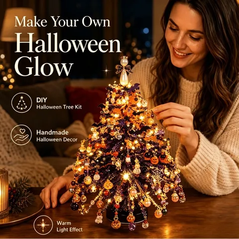 Kit Fai da Te Albero di Natale con Perline Fatto a Mano Decorazione da Tavolo Festiva per Halloween Autunno Inverno con Luci LED