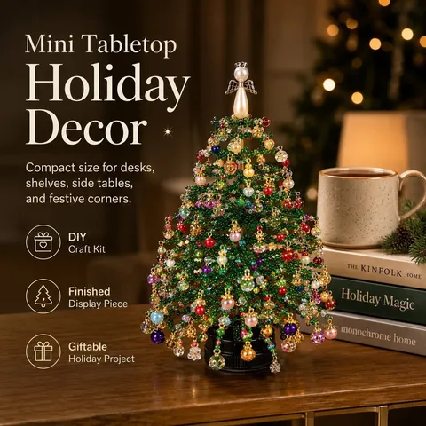 Kit Fai da Te Albero di Natale con Perline Fatto a Mano Decorazione da Tavolo Festiva per Halloween Autunno Inverno con Luci LED