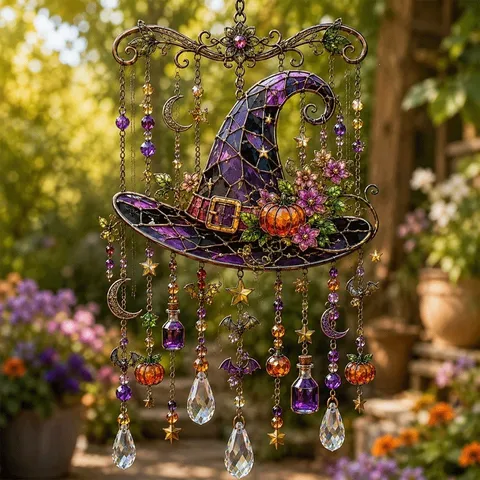 Halloween Suncatcher Windspiel Acryl Geist Kürbis Fledermaus Katze Mond Anhänger Hängedeko Kristall Tropfen Party Deko