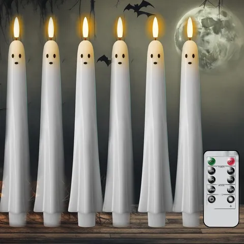 Halloween Ghost LED Candle Lights Flickering Flame Remote Control Atmosphere Decoration Ghost Shape Electronic Candles Holiday Party Home Decor