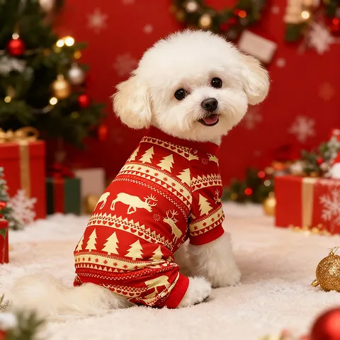 Pet Christmas Four Legged Clothes Puppy Holiday Pajamas Cute Dog Winter Warm Jumpsuit Festival Costume Apparel