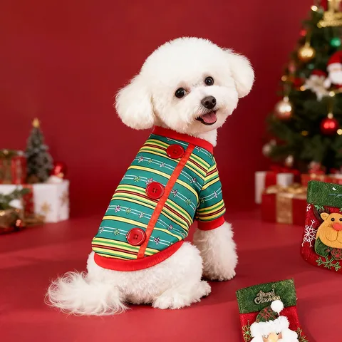 Abrigo de Navidad para Mascotas Ropa Rayada para Perros Ropa Cálida de Invierno para Cachorros Lindo Traje de Vacaciones para Perros Pequeños y Gatos