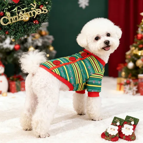 Abrigo de Navidad para Mascotas Ropa Rayada para Perros Ropa Cálida de Invierno para Cachorros Lindo Traje de Vacaciones para Perros Pequeños y Gatos
