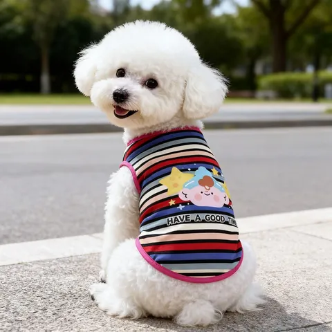 Schattig Tekenfilm GestreEPT Huisdier Vest Ademend Katoen Puppy Hond Zomer Kleding Tanktop