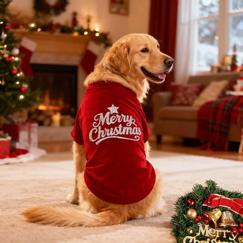 Pet Christmas Clothes Warm Velvet Dog Winter Coat Festive Puppy Apparel For Large Dogs Holiday Party Costume Outfit