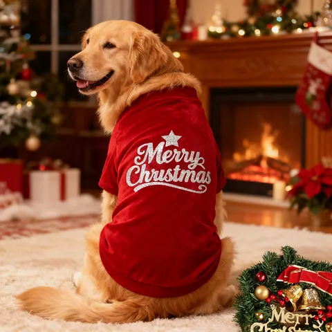 Pet Christmas Clothes Warm Velvet Dog Winter Coat Festive Puppy Apparel For Large Dogs Holiday Party Costume Outfit