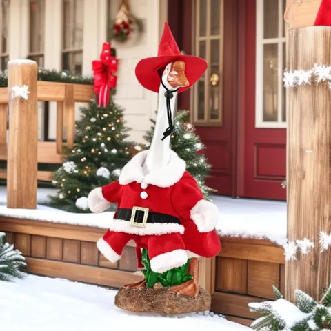 Traje de Ganso de Porche de Navidad Disfraz de Papá Noel Capa de Terciopelo Rojo Con Sombrero Vestido de Ganso de Césped Festivo