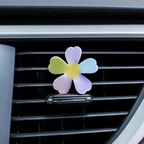 Cute Rotating Pinwheel Car Air Freshener Colorful Flower Aromatherapy Vent Clip Auto Interior Decoration