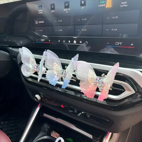 Car Air Conditioner Vent Clip Butterfly Ornament With Rhinestone Gradient Mesh Cute Car Interior Decoration Accessories
