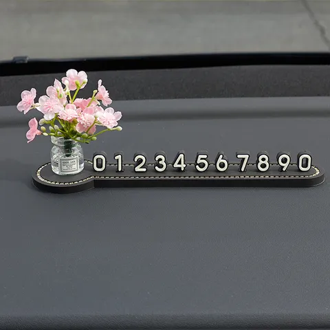 Plaque de Numéro de Stationnement Temporaire de Voiture en Strass Cristal Mignon Avec Vase de Fleurs Artificielles Carte de Parking Accessoires Intérieurs