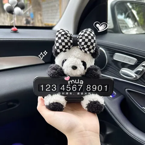 Süßer Cartoon Panda Auto Temporäre Parkkarte Mit Schleife Und Ballon Design Kreative Auto Innenraum Telefonnummernschild