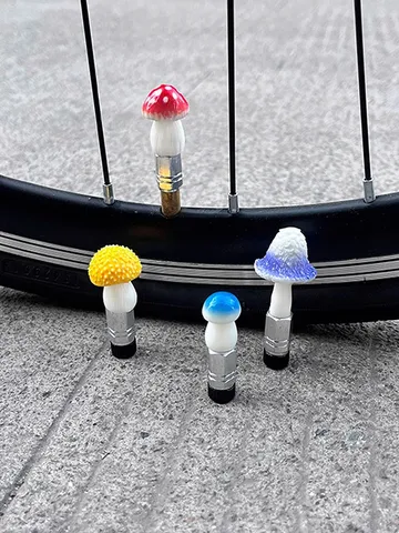 Cute Mushroom Bicycle Tire Valve Caps Creative Resin Metal Dust Covers For Presta Schrader Air Nozzle Cycling Accessories
