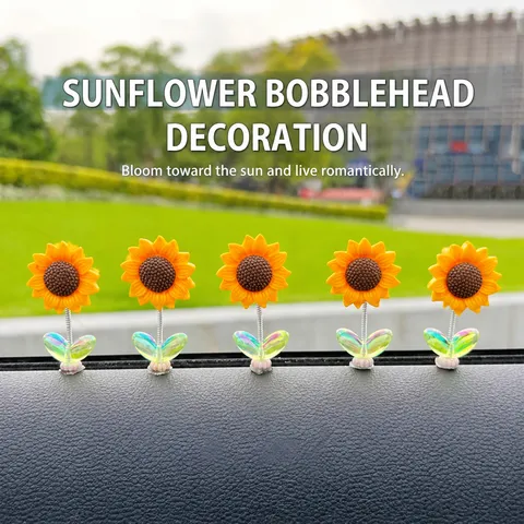 Cute Sunflower Car Dashboard Ornament Shaking Head Flower Auto Center Console Interior Decoration Gift