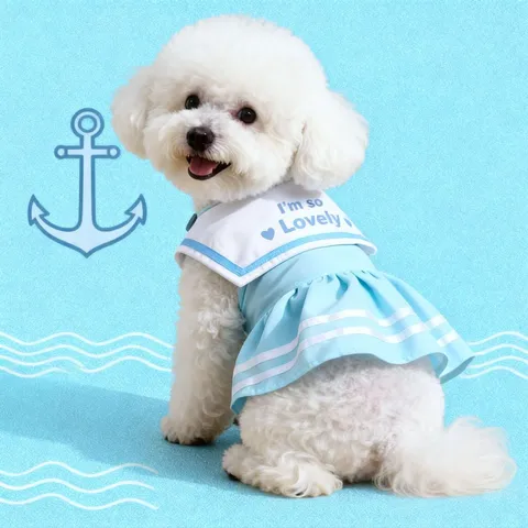 Vestido Lindo de Verano con Cuello Marinero para Mascota Poliéster Transpirable Falda de Cachorro Gato Estilo Dulce Ropa de Perro Pequeño