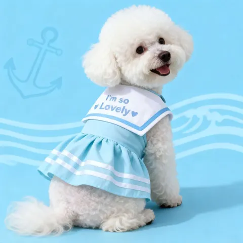 Vestido Lindo de Verano con Cuello Marinero para Mascota Poliéster Transpirable Falda de Cachorro Gato Estilo Dulce Ropa de Perro Pequeño