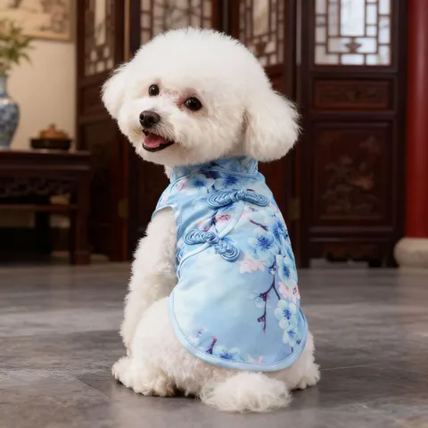 Vestido Cheongsam para Perro Mascota Estilo Chino Retro Estampado Floral Falda de Cachorro Ropa Delgada de Verano para Perros Pequeños