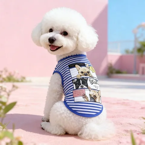 Chaleco A Rayas Para Perro Mascota Verano Transpirable Ropa Para Perros Pequeños Medianos Lindo Estampado De Dibujos Animados Ropa De Poliéster Artículos Para Mascotas