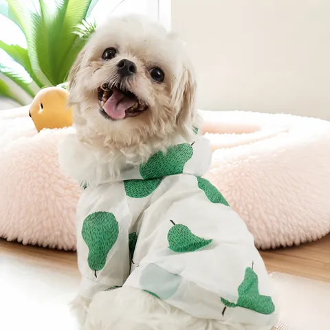 Ropa de Protección Solar de Verano para Mascotas Camisa Transpirable para Perros con Capucha Estampado de Frutas