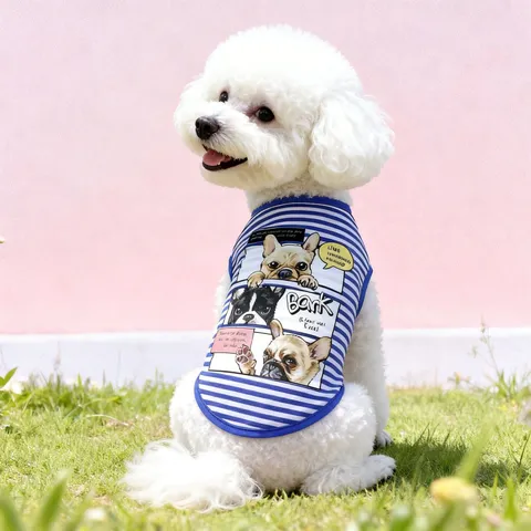 Chaleco A Rayas Para Perro Mascota Verano Transpirable Ropa Para Perros Pequeños Medianos Lindo Estampado De Dibujos Animados Ropa De Poliéster Artículos Para Mascotas