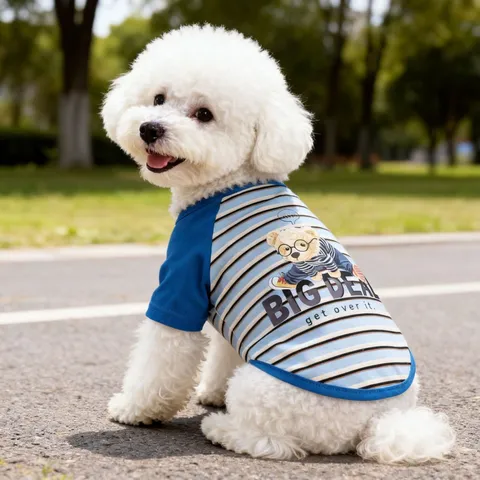 Camiseta de Verano Delgada y Transpirable para Perro Lindo Oso Chaleco a Rayas Ropa para Perros Pequeños Bichon Teddy Suministros para Mascotas