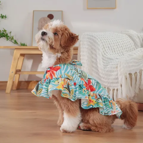 Vestido de Capa Hawaiana para Mascota Perro Playa Protector Solar Camisa Delgada Lindo Estampado Floral Vacaciones de Verano Ropa de Mascota