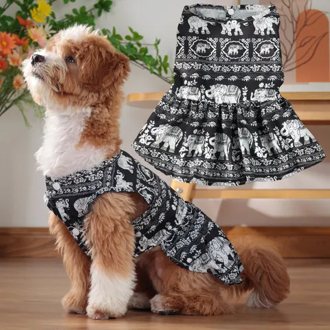 Ropa de Verano Delgada para Perros Mascota Vestido de Princesa con Estampado de Elefante del Sudeste Asiático Chaleco de Cachorro Falda Perros Pequeños Medianos