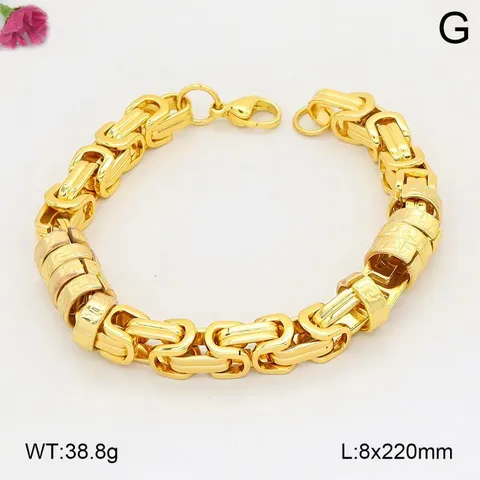 Bracelet Homme en Acier Inoxydable Plaque Or Chaîne Lourde Clé Grecque Bracelet ID Mode Bijou Luxe Cadeau