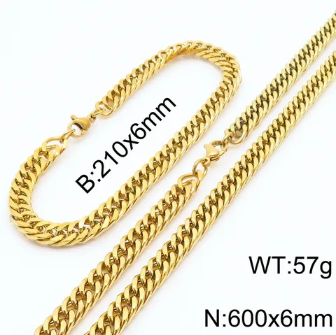 Ensemble Collier Et Bracelet En Chaîne Gourmette En Acier Inoxydable Plaqué Or 18K Chaîne Géométrique Bijoux De Mode Cadeau Pour Hommes Femmes