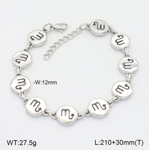 Bracelet Zodiaque Douze Constellations en Acier Inoxydable Chaîne à Maillons Plaque Ronde Cadeau de Bijoux de Personnalité Rétro