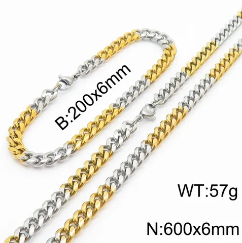 Hommes Femmes Acier Inoxydable Chaîne Cubaine Bracelet Collier Hip Hop Punk Épaisse Chaîne Gourmette Ensemble de Bijoux de Mode