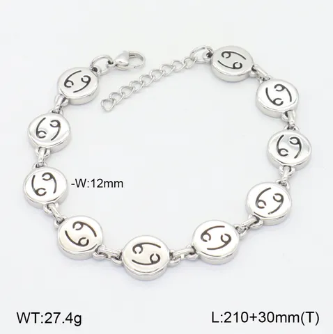 Bracelet Zodiaque Douze Constellations en Acier Inoxydable Chaîne à Maillons Plaque Ronde Cadeau de Bijoux de Personnalité Rétro