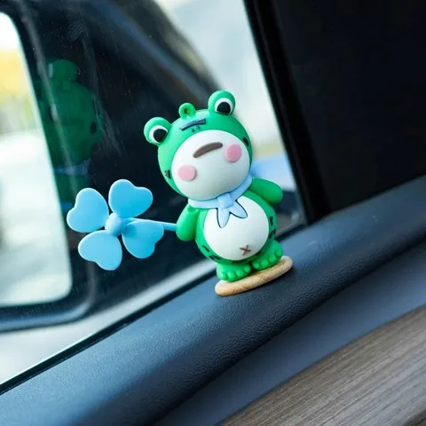 Cute Frog Car Interior Ornament Resin Windmill Bicycle Electric Motorcycle Decoration Dashboard Figurine