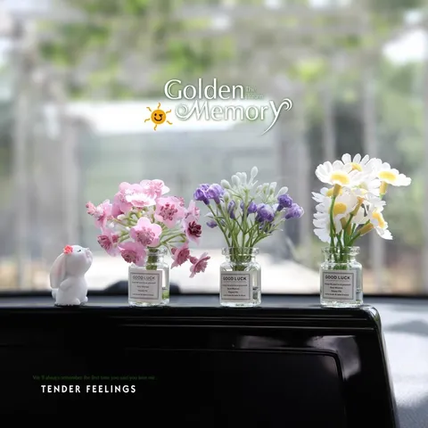 Lindo Adorno de Salpicadero de Coche de Conejo Olfateador Con Mini Jarrón de Flores de Vidrio Planta de Simulación Decoración Interior