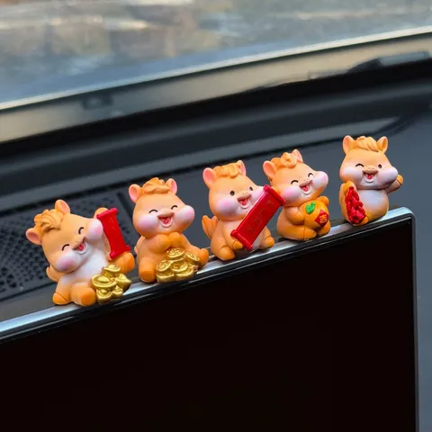 Cute Zodiac Horse Car Dashboard Ornament Resin Lucky Animal Figurine Set Interior Decoration For Auto Center Console