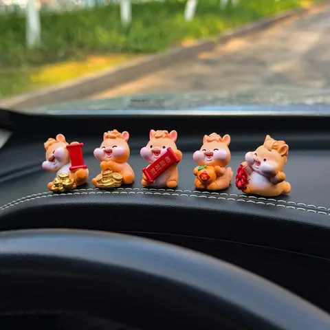 Cute Zodiac Horse Car Dashboard Ornament Resin Lucky Animal Figurine Set Interior Decoration For Auto Center Console