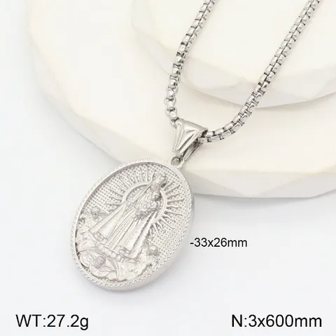 Collier Pendentif Médaillon Rond Portrait 3D Vintage Acier Inoxydable Poli Style Européen et Américain Bijoux de Mode