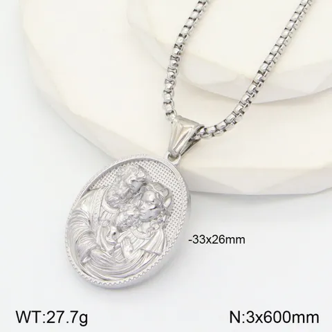 Collier Pendentif Médaillon Rond Portrait 3D Vintage Acier Inoxydable Poli Style Européen et Américain Bijoux de Mode