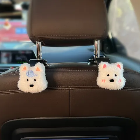 Leuke West Highland Puppy Autostoel Hoofdsteun Haak Pluche Dier Multifunctionele Interieur Opslag Hanger Auto Accessoires