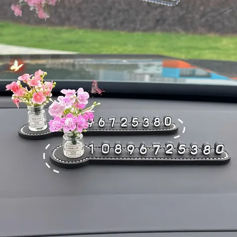 Auto Temporäres Parkschild Minimalistisch Künstliche Blume Vase Telefonnummer Schild Auto Innendekoration Ornament