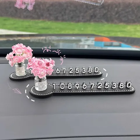 Auto Temporäres Parkschild Minimalistisch Künstliche Blume Vase Telefonnummer Schild Auto Innendekoration Ornament