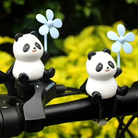 Cute Panda Resin Ornament With Bamboo Dragonfly Windmill Car Dashboard Bicycle Handlebar Decor Cartoon Figurine Gift