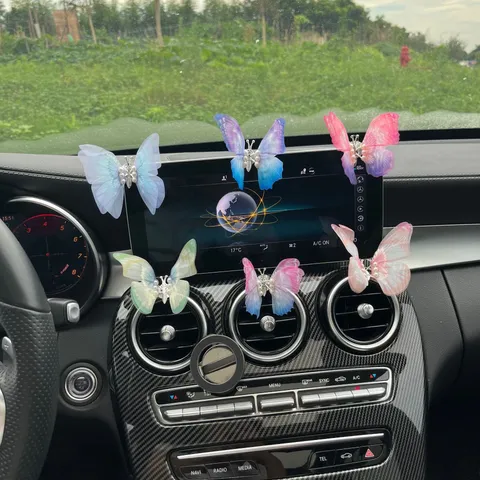 Car Air Vent Aromatherapy Cute Gradient Butterfly Ornament Auto Center Console Interior Decorative Healing Gift For Women
