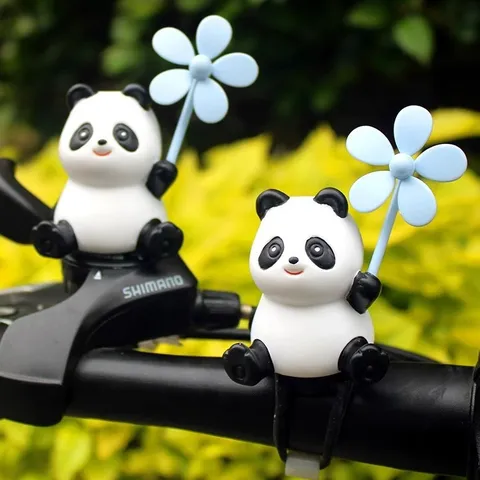Cute Panda Resin Ornament With Bamboo Dragonfly Windmill Car Dashboard Bicycle Handlebar Decor Cartoon Figurine Gift