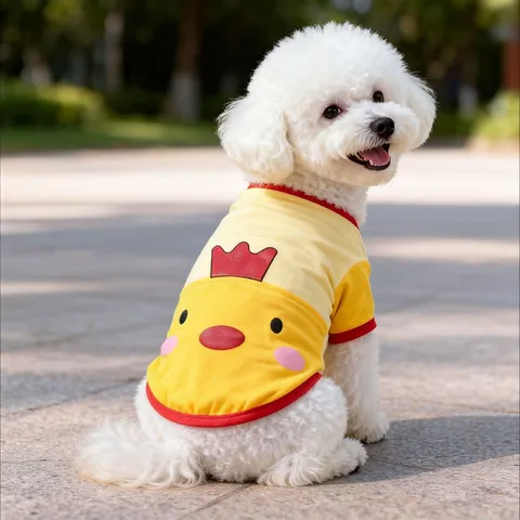 Lindo Pollito Rana Estampado Mascota Perro Camiseta Poliéster Ropa De Verano Transpirable Perros Pequeños Ropa