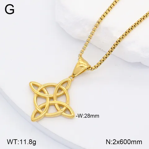 Collier Pendentif Nœud Celtique en Acier Inoxydable Pour Hommes Femmes Mode Bijoux Géométriques Cadeau Or Et Couleur Acier